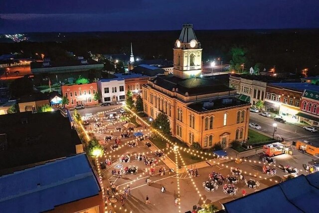 view of aerial view at night