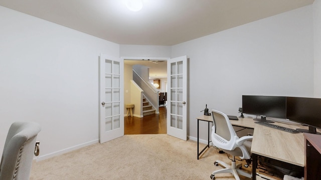 1504 Rockwood Ln, Lebanon, TN 37087 - carpeted home office featuring french doors and baseboards