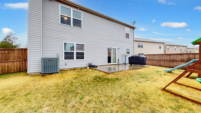 1504 Rockwood Ln, Lebanon, TN 37087 - rear view of house featuring a patio, cooling unit, a fenced backyard, and a yard