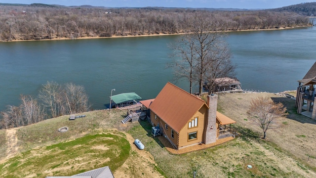 aerial view with a water view