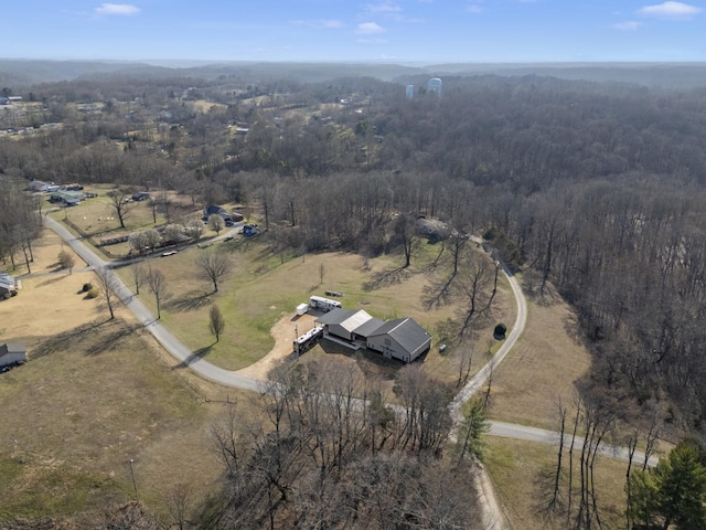 bird's eye view with a forest view and a rural view