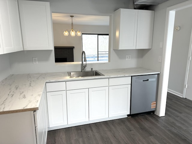 1239 N Graycroft Ave, Madison, TN 37115 - kitchen with stainless steel dishwasher, white cabinetry, and a sink