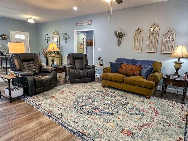 670 Jones Franklin Rd, Morristown, TN 37813 - living area featuring wood finished floors, a ceiling fan, and recessed lighting