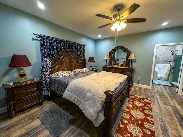 670 Jones Franklin Rd, Morristown, TN 37813 - bedroom with wood finished floors, baseboards, recessed lighting, ceiling fan, and ensuite bath