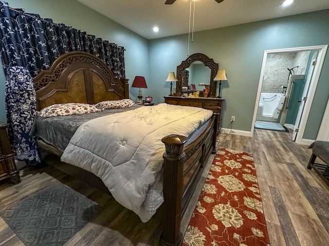 670 Jones Franklin Rd, Morristown, TN 37813 - bedroom featuring wood finished floors, baseboards, recessed lighting, ensuite bathroom, and a ceiling fan