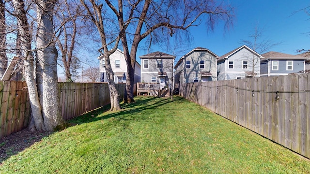 view of yard featuring a residential view and a fenced backyard