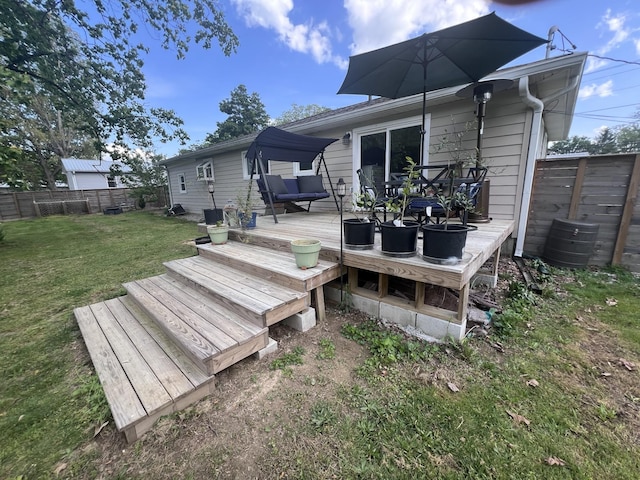 216 1st St, Monteagle, TN 37356 - rear view of property with fence, a yard, and a deck