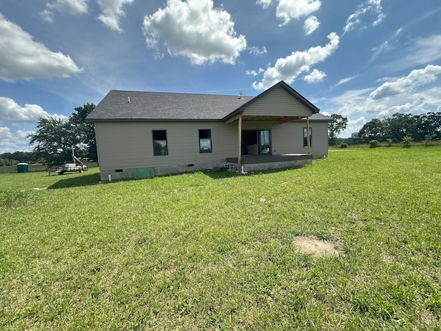 238 Thacker Rd, Grimsley, TN 38565 - back of property with crawl space, a yard, roof with shingles, and a patio