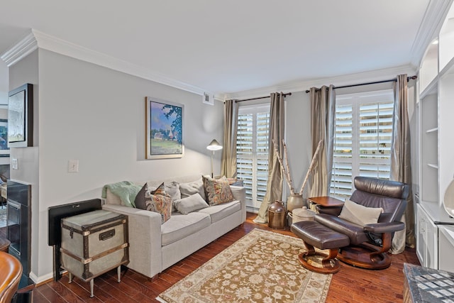 401 Bowling Ave Unit 31, Nashville, TN 37205 - living room featuring dark wood-style floors, visible vents, and crown molding