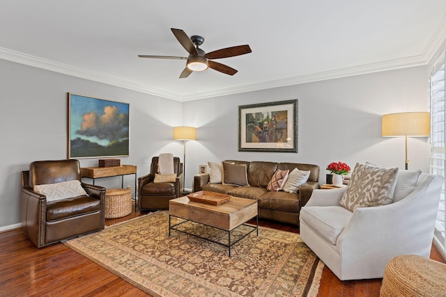 401 Bowling Ave Unit 31, Nashville, TN 37205 - living area featuring crown molding, wood finished floors, baseboards, and ceiling fan