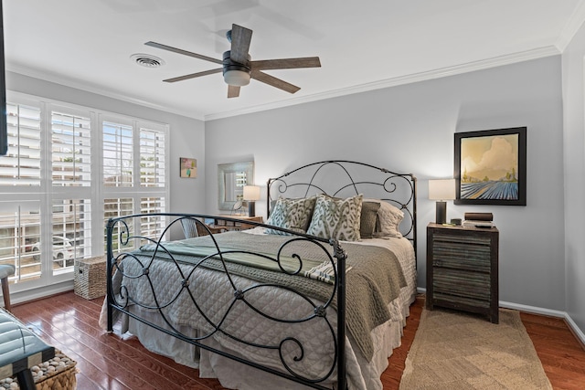 401 Bowling Ave Unit 31, Nashville, TN 37205 - bedroom featuring wood finished floors, visible vents, baseboards, ceiling fan, and crown molding