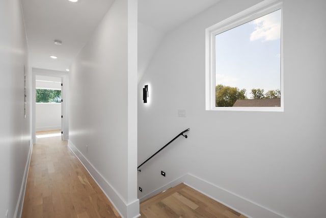 1815 14th Ave N Unit B, Nashville, TN 37208 - hall featuring light wood-style floors, baseboards, an upstairs landing, and recessed lighting