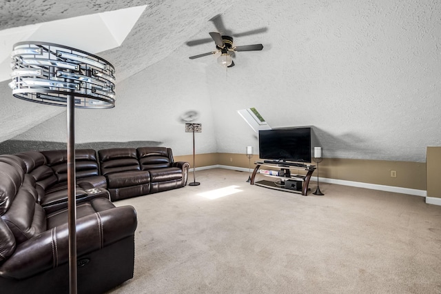 1712 Lake Grassland W, Gallatin, TN 37066 - living area featuring carpet floors, a textured ceiling, a ceiling fan, and vaulted ceiling
