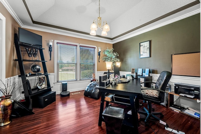 1712 Lake Grassland W, Gallatin, TN 37066 - office space with wood finished floors, a wainscoted wall, crown molding, a notable chandelier, and a raised ceiling
