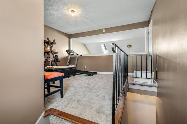 1712 Lake Grassland W, Gallatin, TN 37066 - workout area featuring vaulted ceiling, baseboards, carpet floors, and a textured ceiling