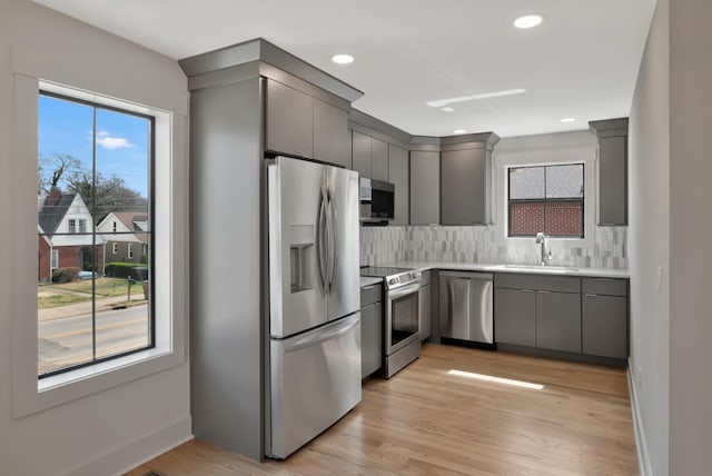 1815 Martin St Unit A, Nashville, TN 37203 - kitchen featuring stainless steel appliances, gray cabinets, healthy amount of natural light, tasteful backsplash, and recessed lighting