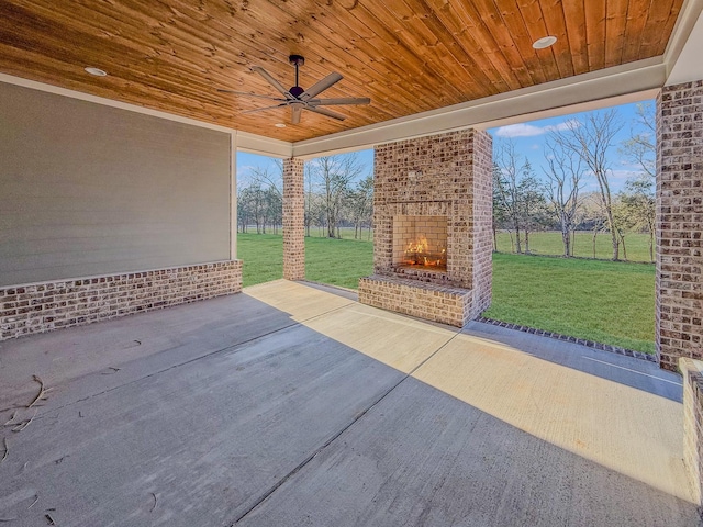 7004 Twelve Corners Rd, Lascassas, TN 37085 - view of patio with an outdoor brick fireplace and ceiling fan