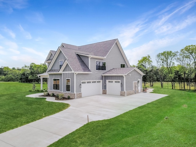 7004 Twelve Corners Rd, Lascassas, TN 37085 - view of front of house featuring board and batten siding, driveway, a front lawn, a shingled roof, and a garage