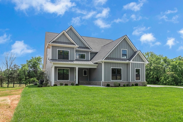 7004 Twelve Corners Rd, Lascassas, TN 37085 - craftsman-style home featuring a standing seam roof, board and batten siding, a front yard, metal roof, and a shingled roof
