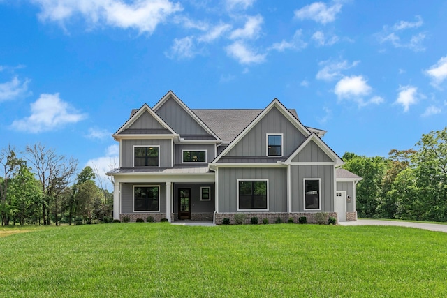 7004 Twelve Corners Rd, Lascassas, TN 37085 - craftsman-style house featuring a chimney, a front yard, a standing seam roof, board and batten siding, and metal roof