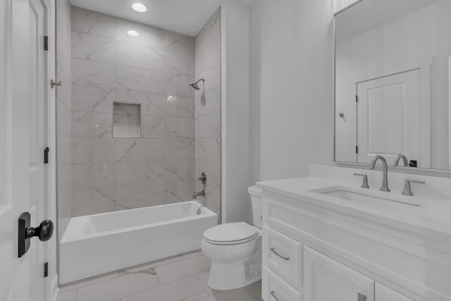 7004 Twelve Corners Rd, Lascassas, TN 37085 - bathroom featuring toilet, marble finish flooring, bathtub / shower combination, vanity, and recessed lighting