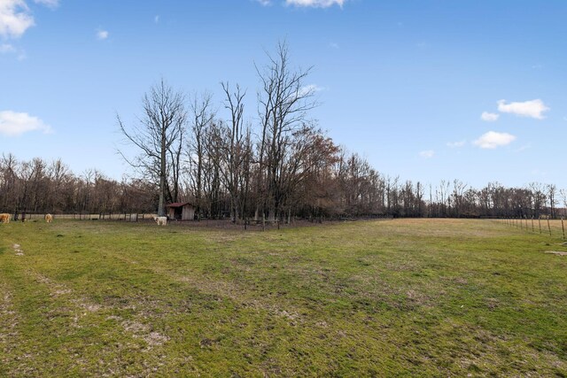 view of yard featuring an outdoor structure and a rural view