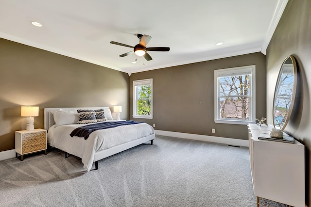 2821 Brentwood Knoll Ct, Nashville, TN 37211 - carpeted bedroom with crown molding, baseboards, recessed lighting, and a ceiling fan