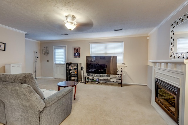 2962 Baby Ruth Ln Unit 8, Antioch, TN 37013 - living room featuring light carpet, a textured ceiling, and crown molding