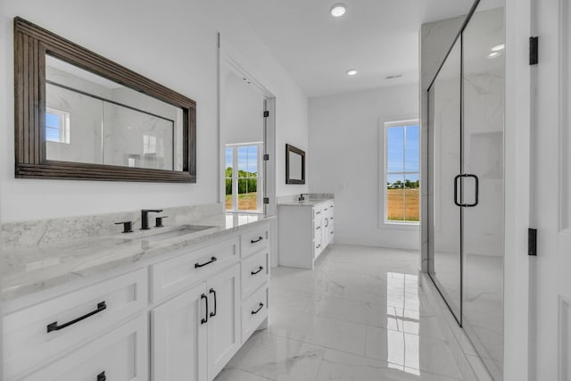 184 Emma Ln, Hohenwald, TN 38462 - full bath featuring plenty of natural light, marble finish floor, a marble finish shower, and a sink