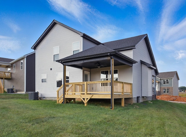 151 Cardinal Crk, Clarksville, TN 37040 - back of house with ceiling fan, central air condition unit, a yard, and a deck