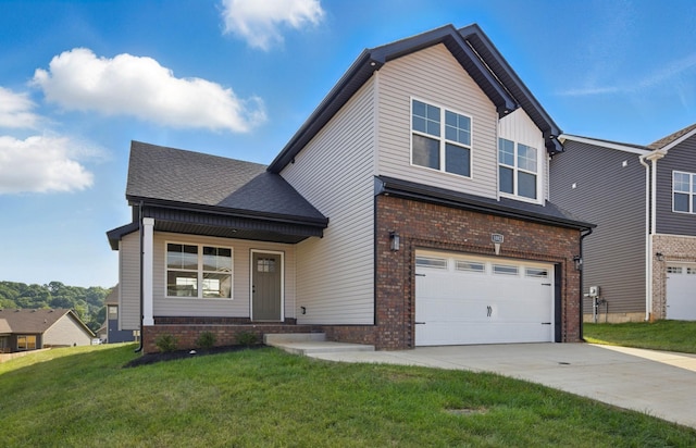 151 Cardinal Crk, Clarksville, TN 37040 - view of front of house with a garage, brick siding, a front yard, concrete driveway, and a porch