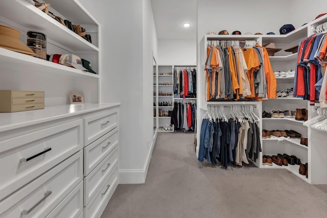 spacious closet with light colored carpet