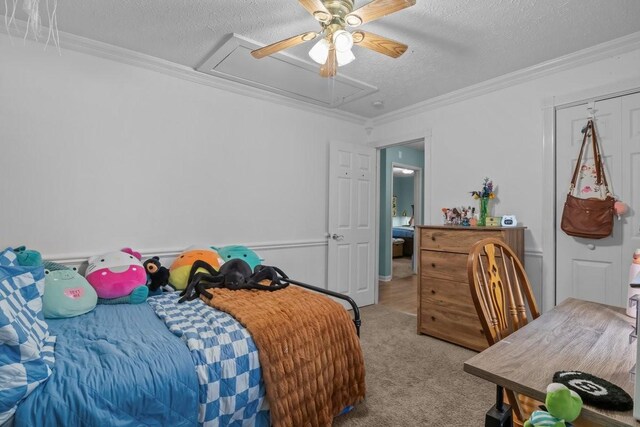 109 Robin Hood Rd, Dickson, TN 37055 - bedroom with attic access, ornamental molding, and carpet