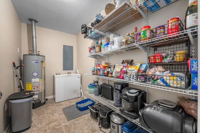 pantry featuring electric panel and gas water heater