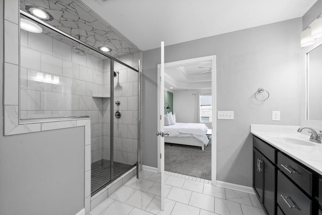 1044 Thrasher Dr, Clarksville, TN 37040 - full bath featuring vanity, a shower stall, marble finish floor, and ensuite bathroom