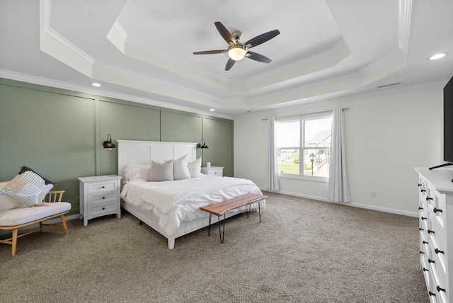 1044 Thrasher Dr, Clarksville, TN 37040 - bedroom with ornamental molding, a raised ceiling, baseboards, and carpet floors