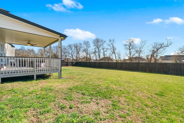 1044 Thrasher Dr, Clarksville, TN 37040 - view of yard with a ceiling fan, a deck, and a fenced backyard