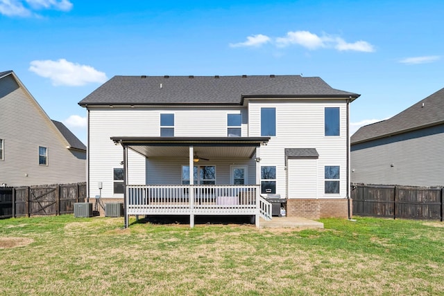 1044 Thrasher Dr, Clarksville, TN 37040 - back of property featuring a yard, central air condition unit, a wooden deck, and a fenced backyard