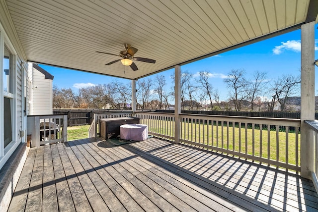 1044 Thrasher Dr, Clarksville, TN 37040 - wooden terrace with a lawn, a fenced backyard, and ceiling fan