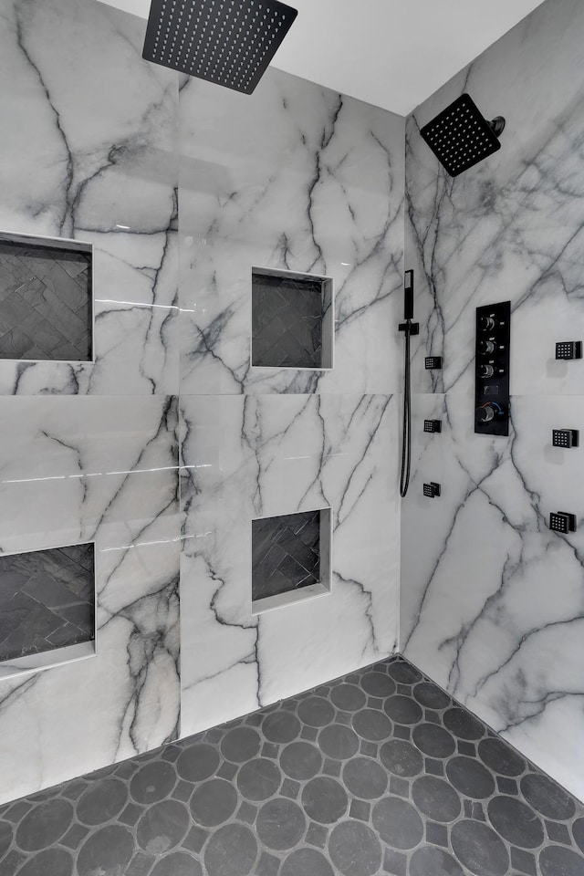 interior details with a marble finish shower