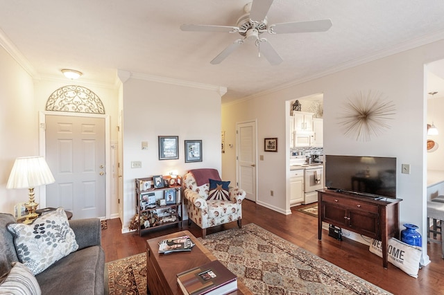 903 Churchill Xing, Madison, TN 37115 - living area featuring dark wood-type flooring, crown molding, and ceiling fan