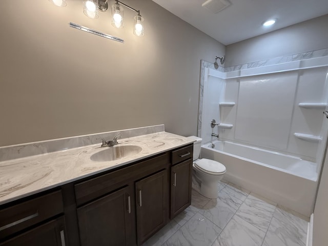 205 Cardinal Crk, Clarksville, TN 37040 - bathroom featuring vanity, toilet, bathtub / shower combination, and marble look tiles