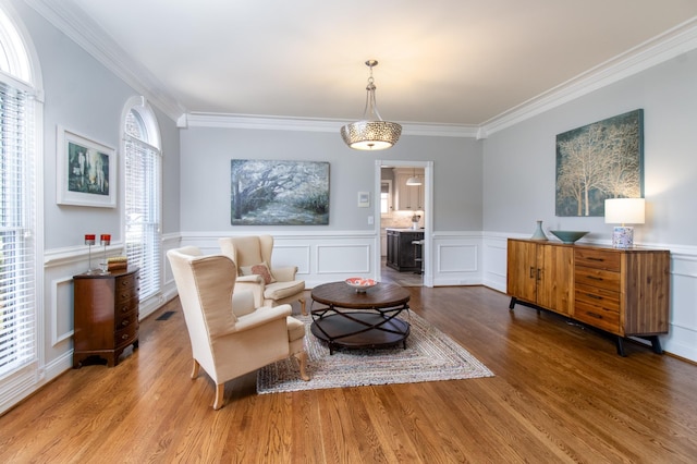 5217 Apple Mill Ct, Brentwood, TN 37027 - sitting room featuring ornamental molding, wood finished floors, wainscoting, and a decorative wall