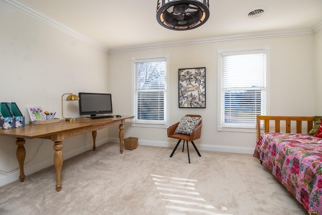 5217 Apple Mill Ct, Brentwood, TN 37027 - bedroom featuring ornamental molding, carpet flooring, an office area, and baseboards