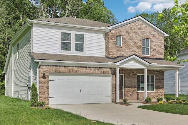 708 Brody Ct, Antioch, TN 37013 - view of front facade featuring an attached garage, driveway, brick siding, a porch, and roof with shingles