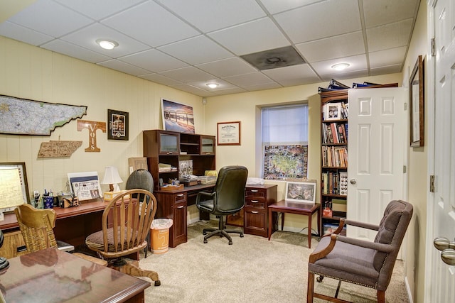 office area featuring carpet and a paneled ceiling