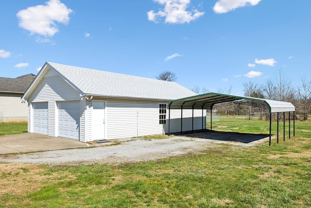 detached garage with a carport