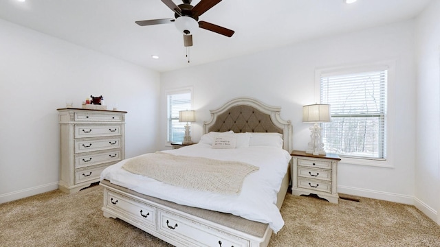 5020 E Mayflower Ct, Greenbrier, TN 37073 - bedroom featuring recessed lighting, light colored carpet, baseboards, and ceiling fan