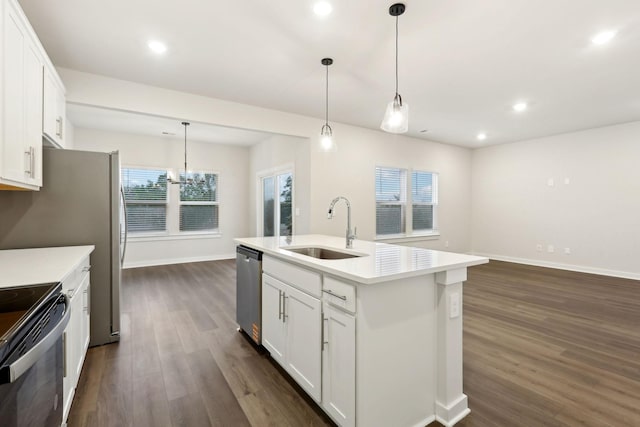 4228 Skyridge Dr, Nashville, TN 37207 - kitchen featuring a sink, black electric range, stainless steel dishwasher, dark wood-type flooring, and recessed lighting
