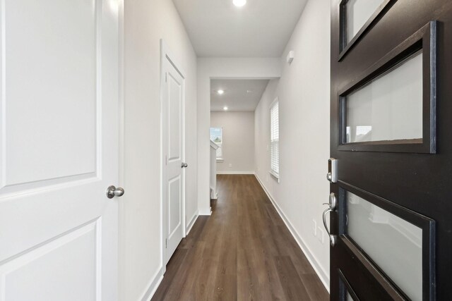 4228 Skyridge Dr, Nashville, TN 37207 - hallway with dark wood-style floors, recessed lighting, and baseboards